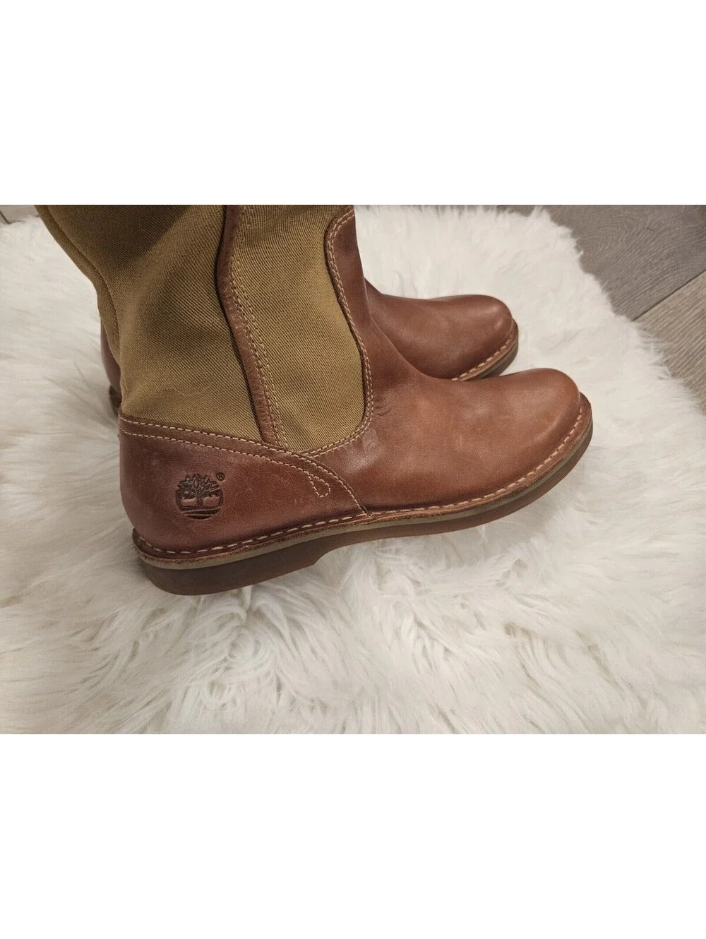 Timberland Sz 8.5 Earthkeepers Cabot Boots 24659 Leather Fabric Tan Brown Beige